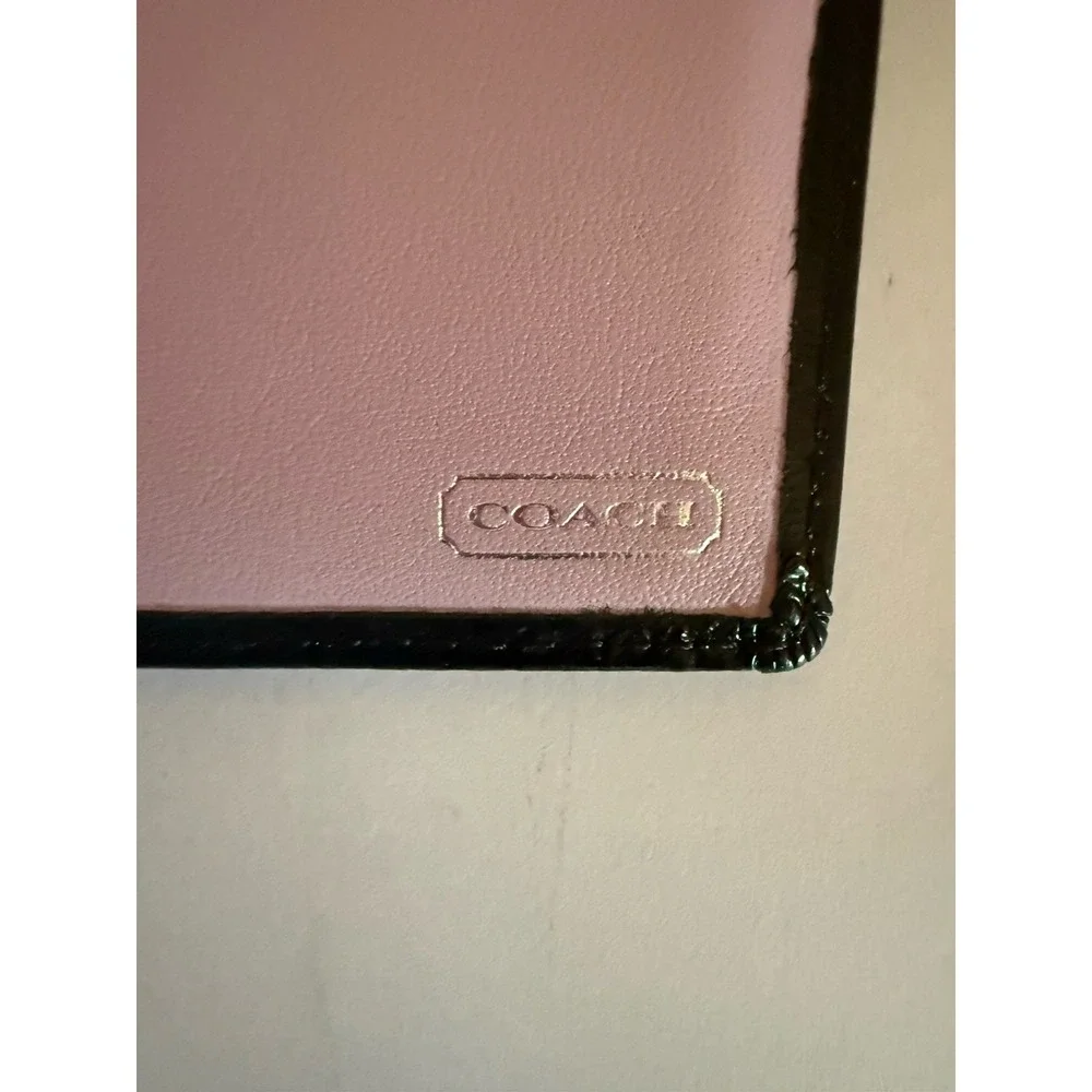 Coach Black Patent Leather Tri-Fold Wallet And Check Book C Embossed